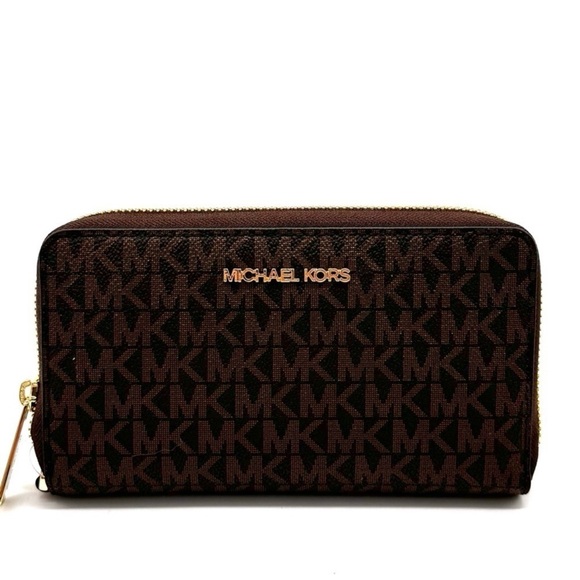 Michael Kors JST Flat MF Phone Case Wallet Brown Leather - Picture 1 of 8